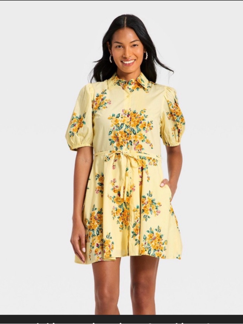 Women's Balloon Short Sleeve Mini
Shirtdress - A New Day™ Yellow Floral XS